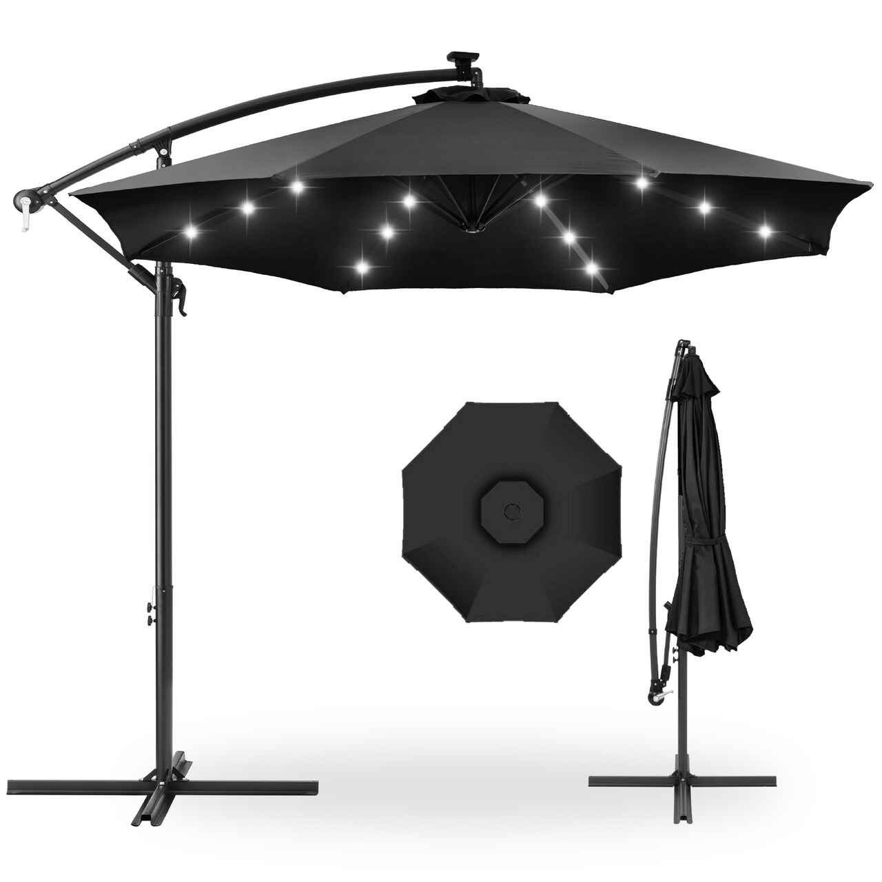 Best Choice Products 10ft Solar LED Offset Hanging Outdoor Market Patio Umbrella w/ Adjustable Tilt